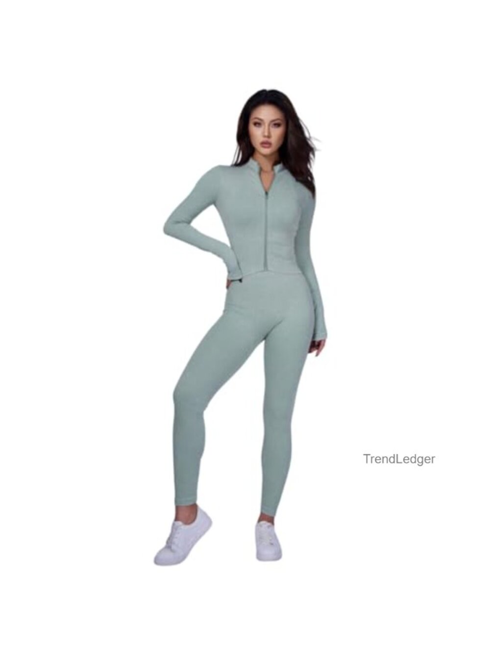 Women's 3 Piece Workout Set Butt Lifting Leggings Sports Bra Long Sleeve Jacket